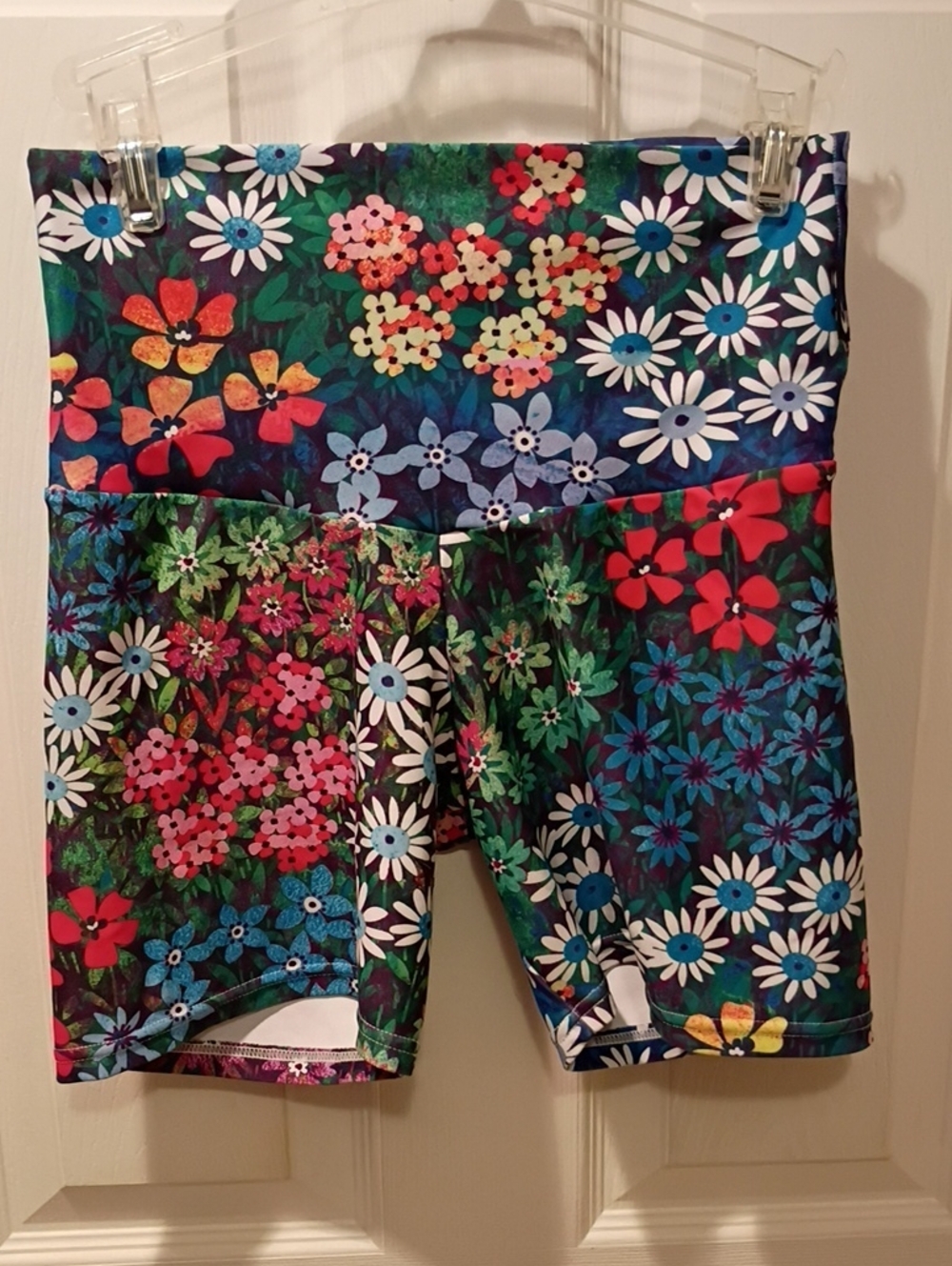 Colorful Floral High-Waist Bike Shorts